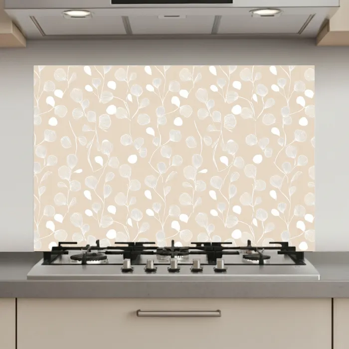 Bladeren - Patroon - Beige - Wit keuken achterwand spatscherm klein 900 -3d_website