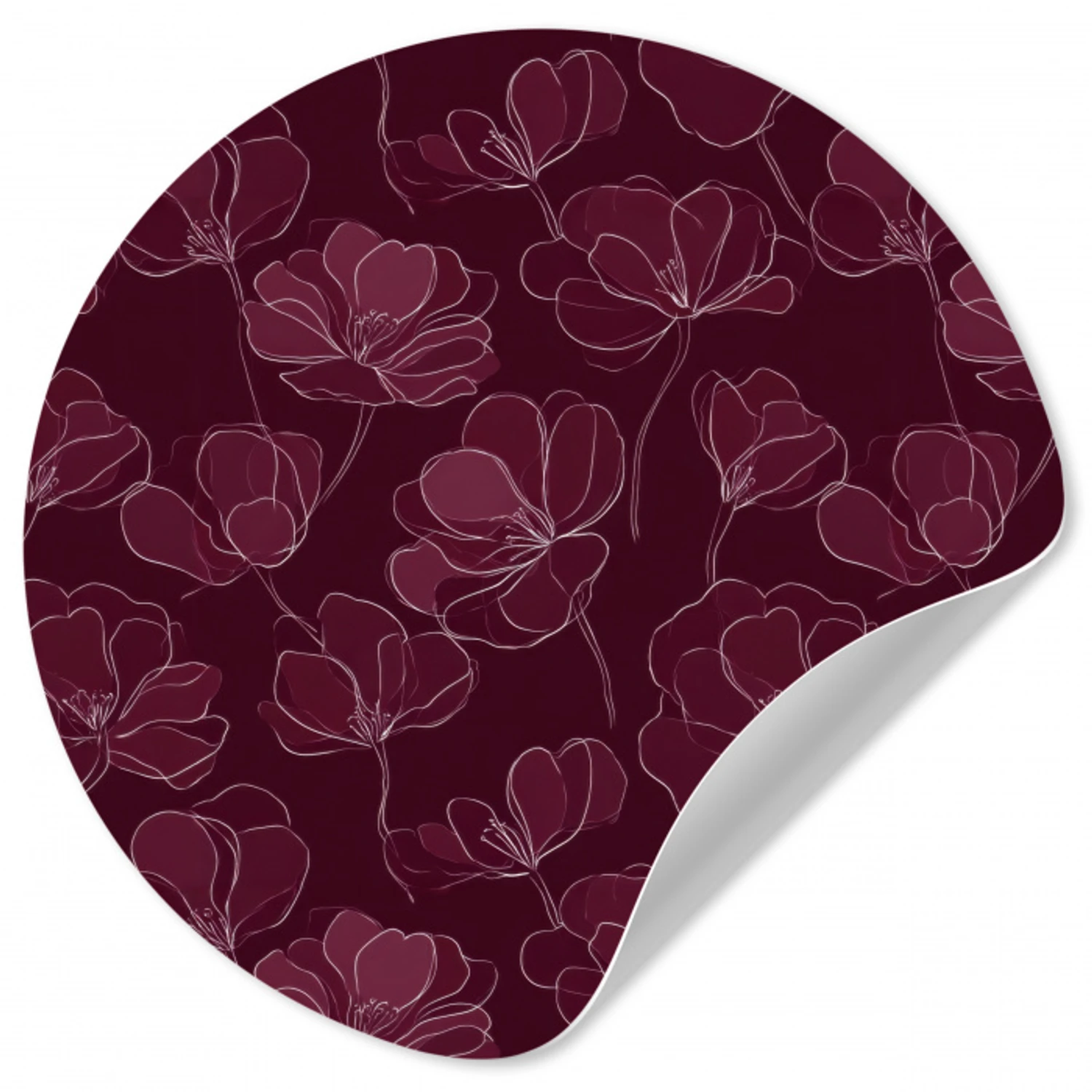 Bloemen - Patroon - Bordeauxrood Wandcirkel behangsticker klein 186 -3d