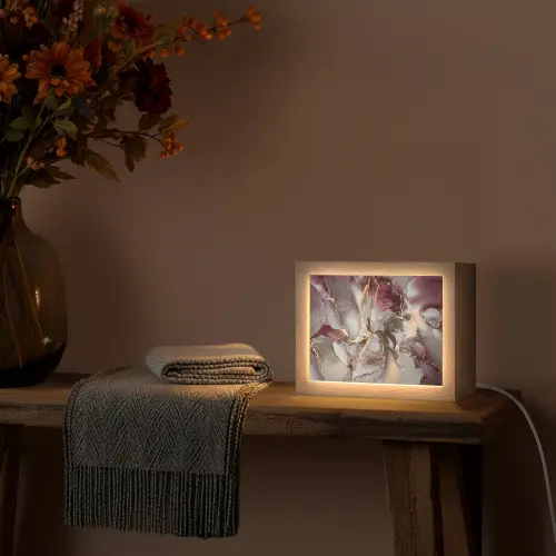 Goud - Marmer - Paars Light Box met kabel (Tafellamp) klein -sfeer4