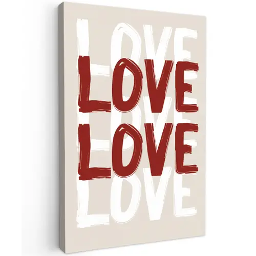 Love - Rood - Tekst Tuinposter op houten frame 2 cm dik klein -3d
