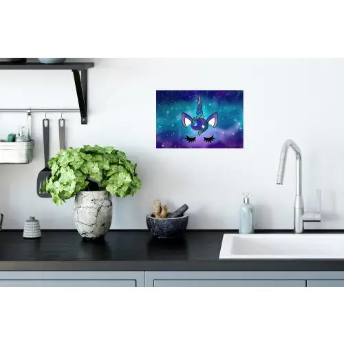 Eenhoorn - Sterrenhemel - Ster - Blauw Muursticker klein -keuken
