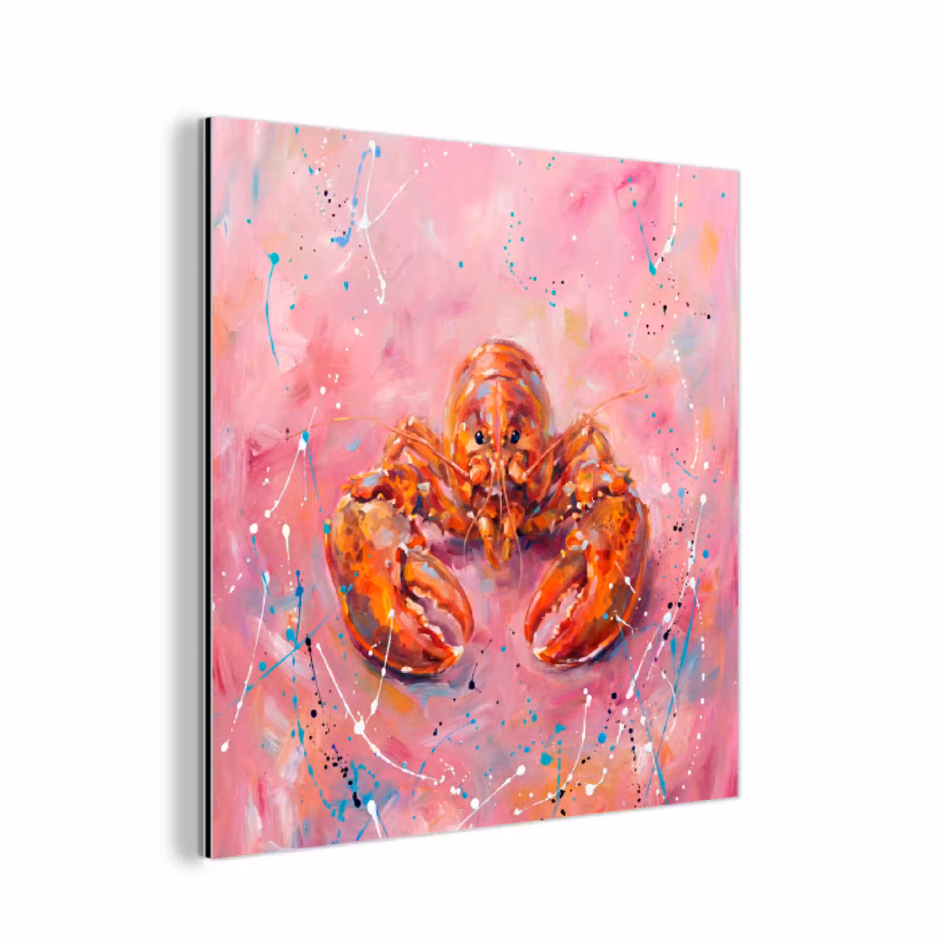 Zeeleven - Kreeft - Spatters - Abstract - Roze aluminium wit klein -3d