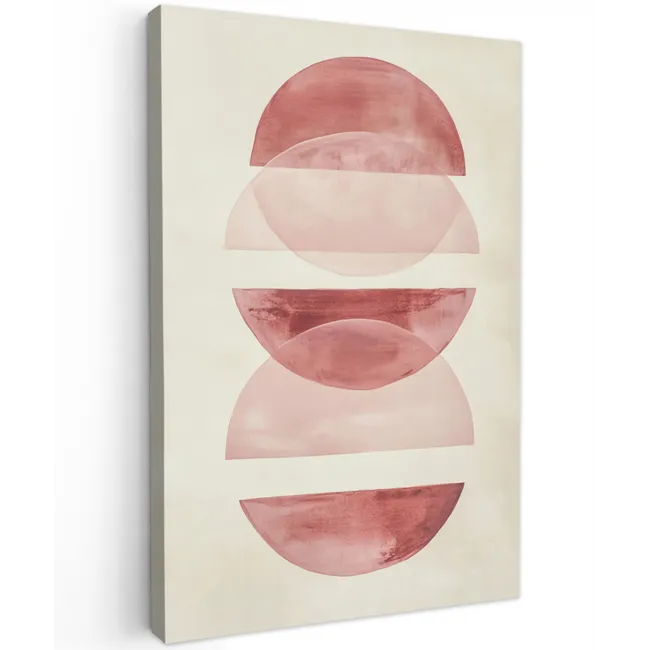 Minimalistisch - Cirkels - Roze Tuinposter op houten frame 2 cm dik klein -3d