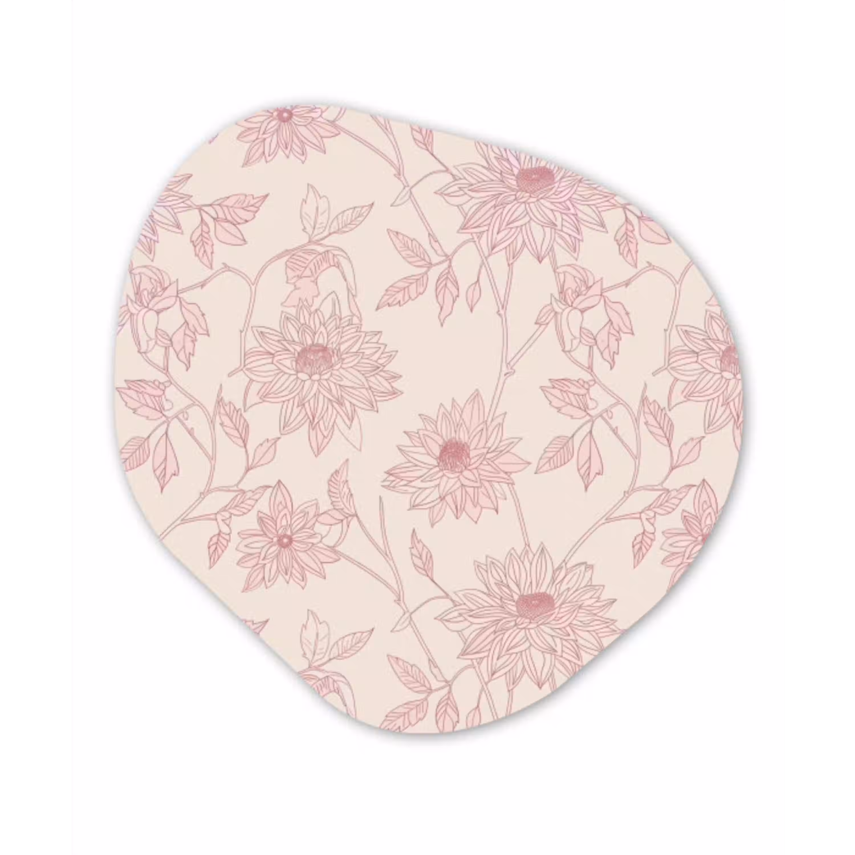 Oudroze - Dahlia's - Lijntekening - Patroon Wandcirkel Organisch Plexiglas middel 850 -3d