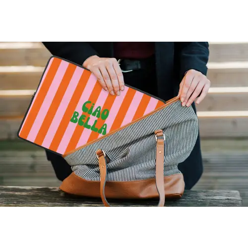 Strepen - Oranje - Verticaal - Ciao bella laptophoes neopreen klein -tas