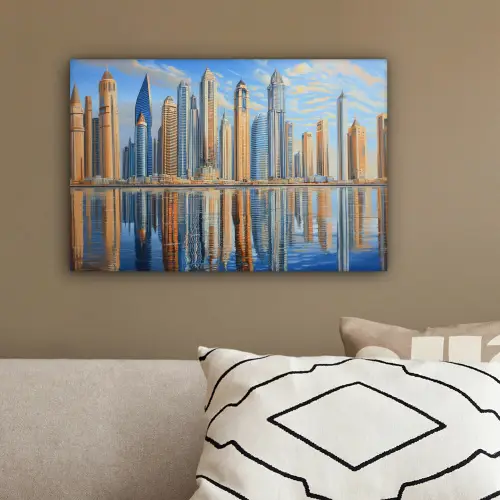 Skyline - Wolkenkrabbers - Water - Blauw canvas 2cm klein -sfeer3