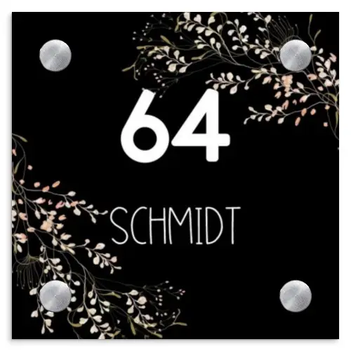 Botanisch - Zwart - Modern Naambord Vierkant klein -3d