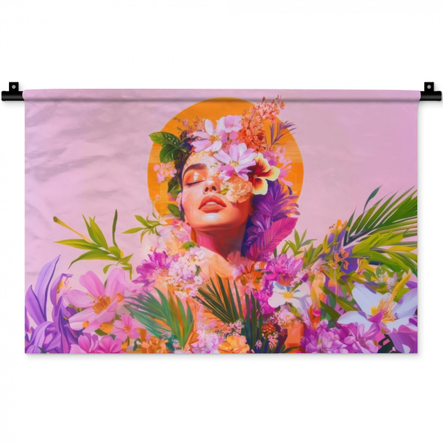 Vrouw - Abstract - Cirkel - Bloemen Wandkleed katoen klein -zz3d