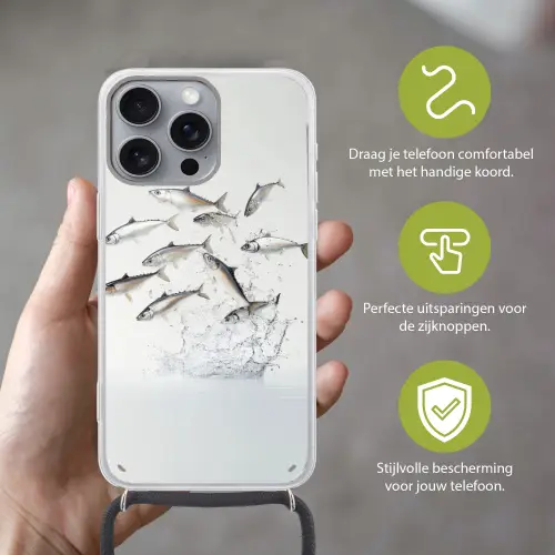 Vissen - Water - Wit Hoesje iPhone 16 Pro Max met koord klein -sfeer2_NL