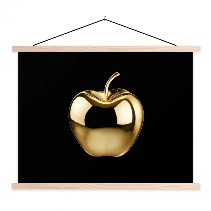 Appel - Goud - Chrome - Zwart textielposter latten blank klein -3d
