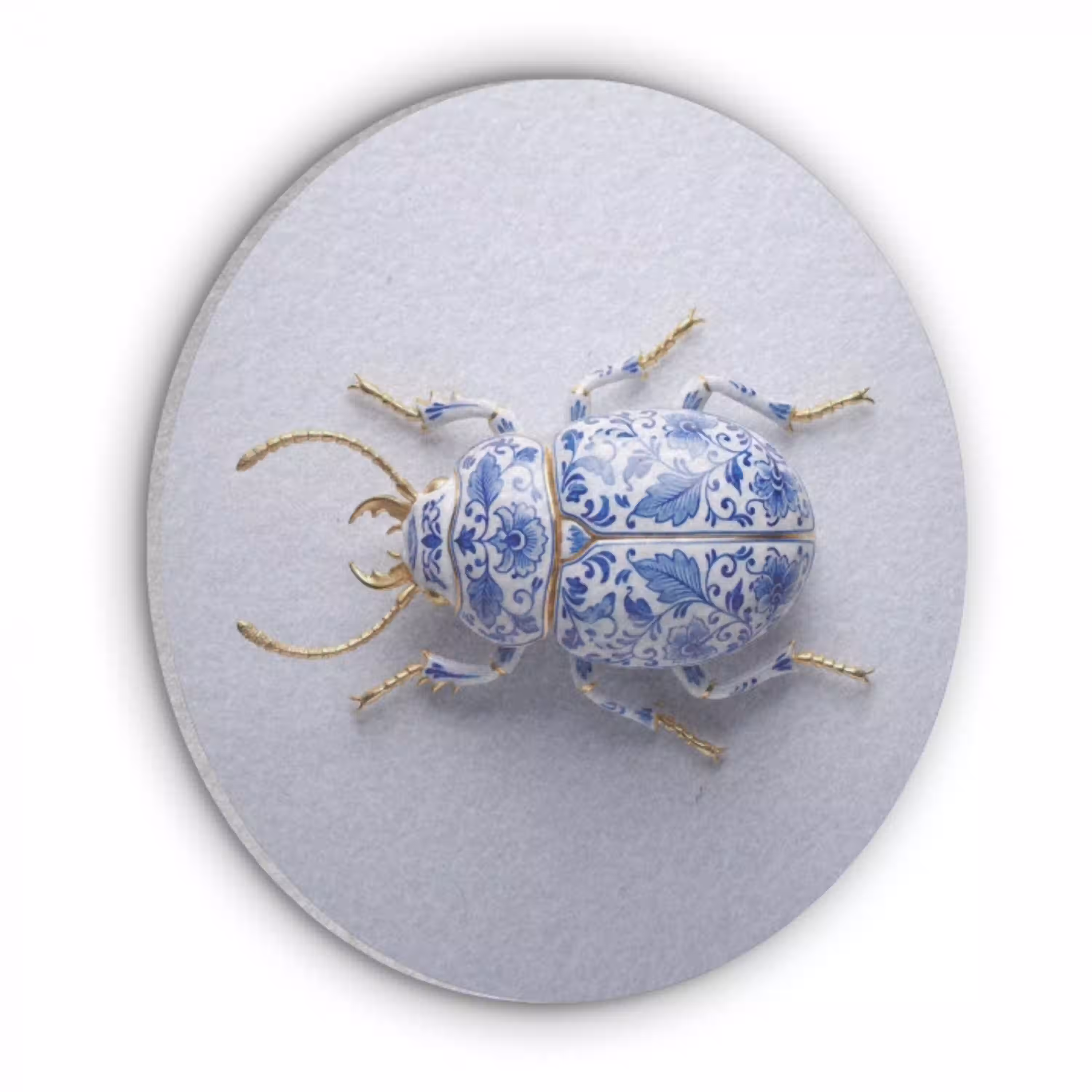 Kever - Delfts  - Blauw - Goud Akoestische PET Vilt - Rond klein -3d