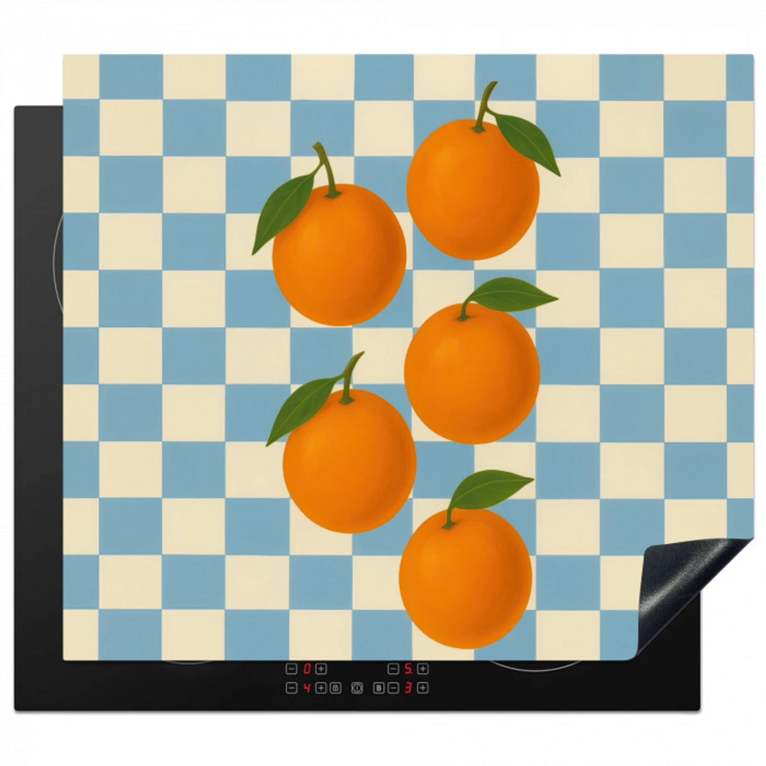 Sinaasappels - Blaadjes - Geblokt - Blauw Inductie beschermer vinyl 3mm middel -3d