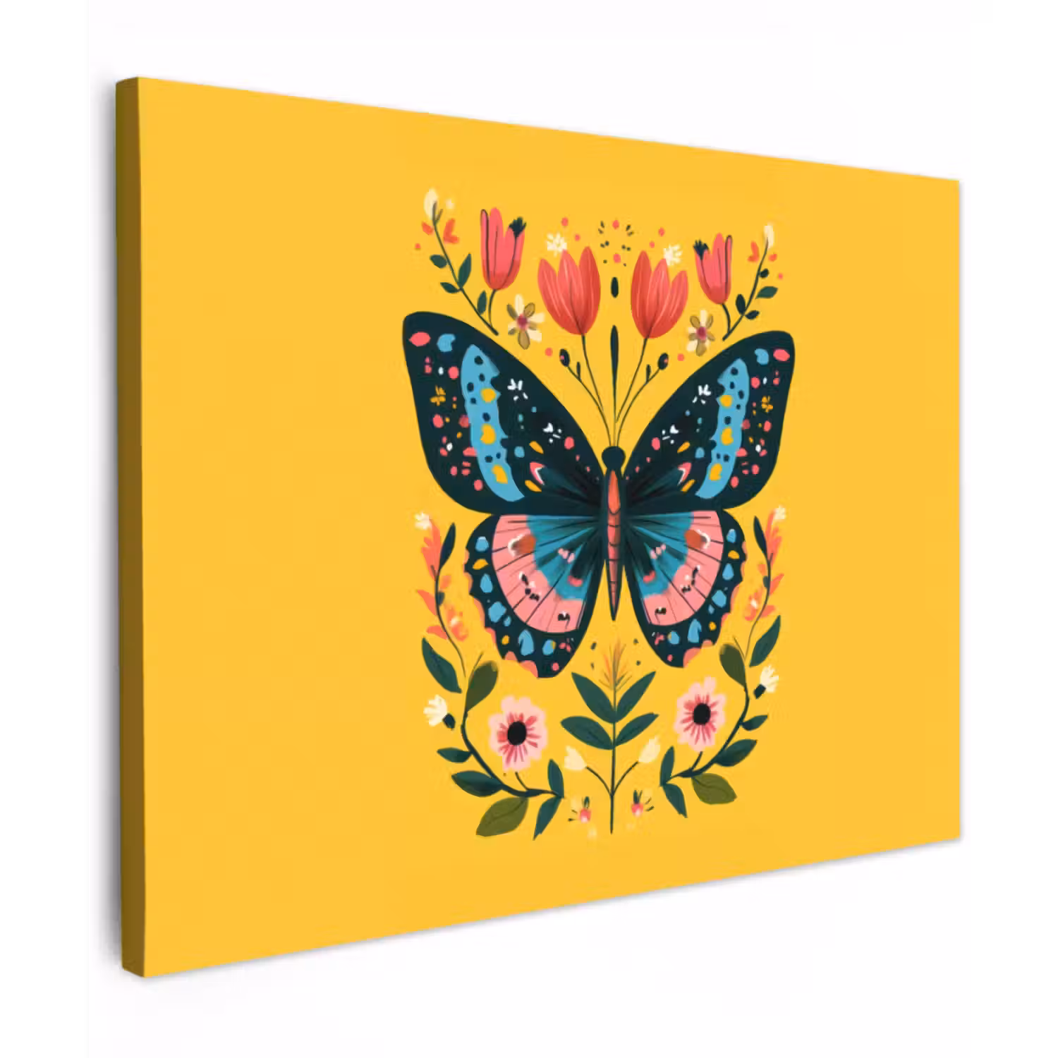Canvas schilderij - Bloemen - Kleurrijk - Vlinder - Sierlijk