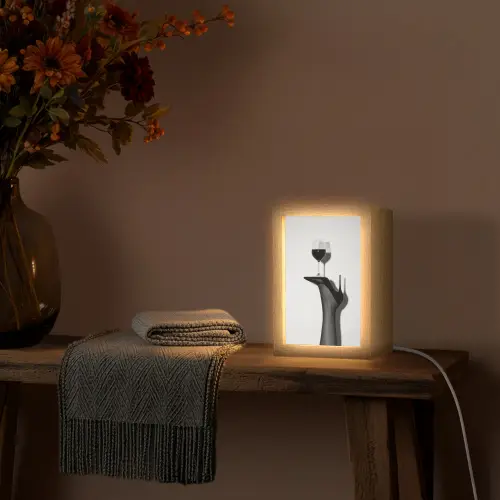 Hak - Wijn - Minimalistisch - Zwart Light Box met kabel (Tafellamp) klein -sfeer4