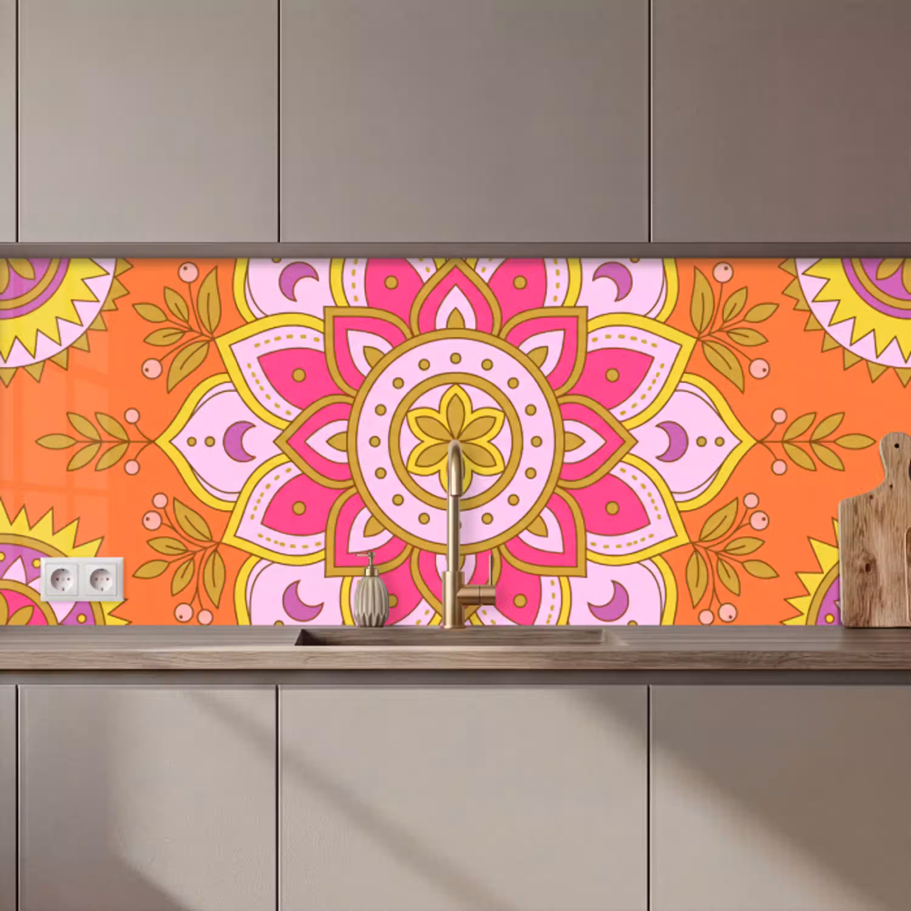 Patroon - Bloemmotief - Decoratie - Abstract - Roze keuken achterwand 2 middel zz_3dshopping