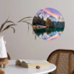 Bergen - Bos - Water - Lucht - Roze - Paars Wandcirkel behangsticker klein -sfeer3