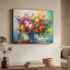 Bloemen - Kleurrijk - Bloempot - Olieverf Textielframe - compleet frame klein -sfeer3