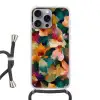 Harmonieus - Abstracte bloemen - Warme tinten Hoesje iPhone 16 Pro Max met koord klein -3d