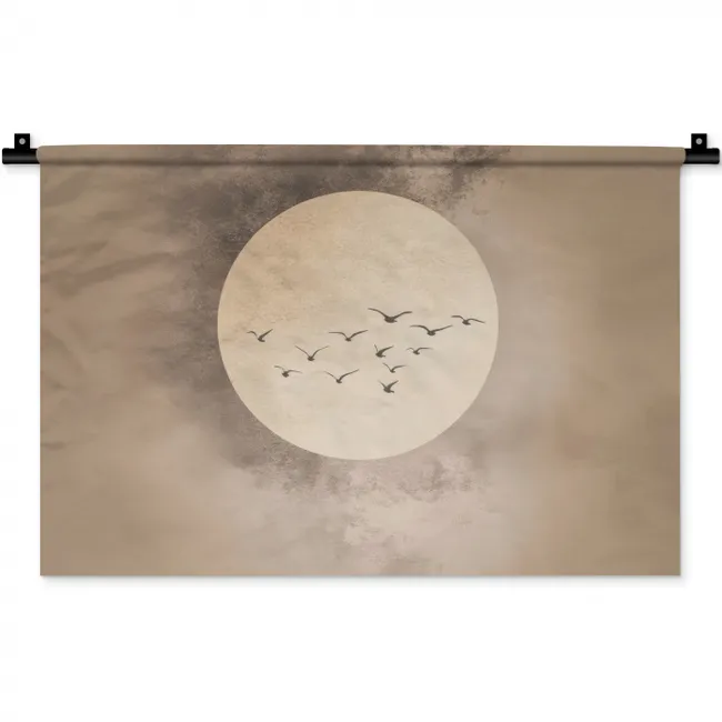 Wandkleed - Vogel - Beige - Japandi