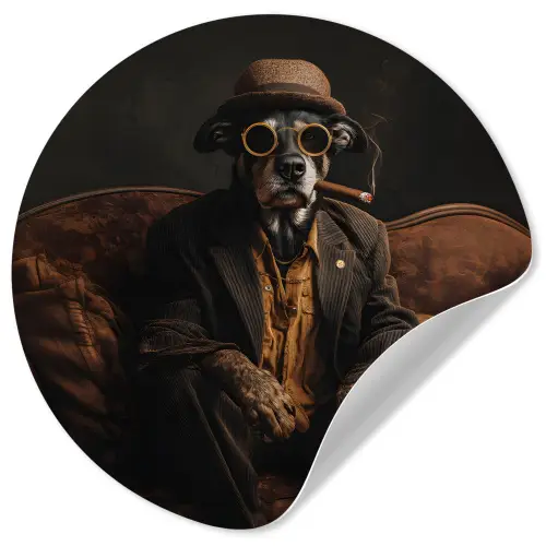 Hond - Sigaar - Hoed - Pak Wandcirkel behangsticker klein -3d