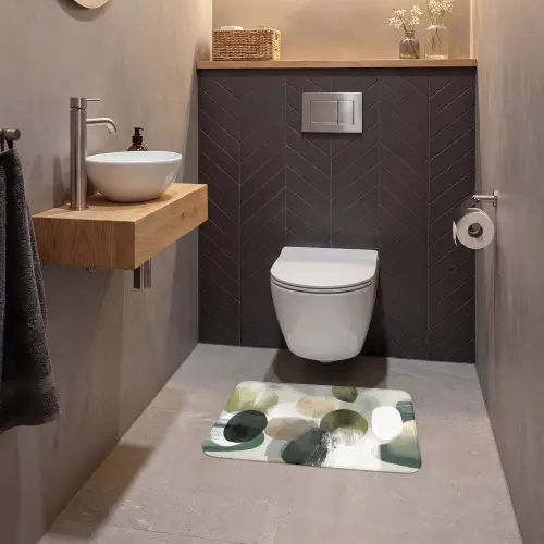 Minimalistisch - Cirkels - Penseelstreken - Beige WCmat klein -sfeer2