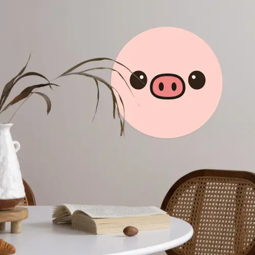 Varken - Roze - Minimalistisch Wandcirkel behangsticker klein -sfeer3