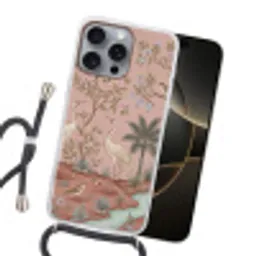 Nostalgisch - Reigers - Roze Hoesje iPhone 16 Pro Max met koord klein -sfeer1