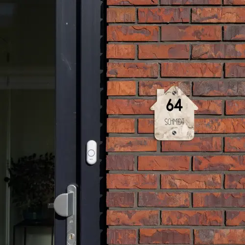 Lichtbruin marmer - Modern Naambord Huisje klein -sfeer2