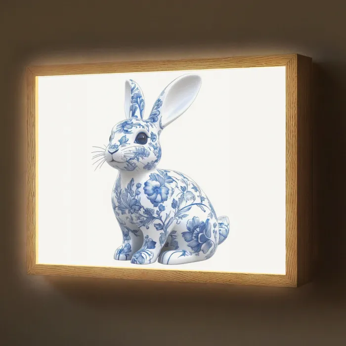 Delftsblauw - Haasje - Wit Light Box met batterij (Wandlamp) middel -z3d_website