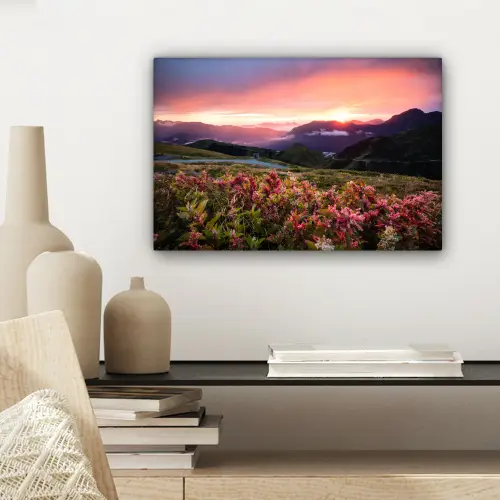 Bloemen - Bergen - Landschap - Nacht - Lucht - Roze canvas 2cm klein -sfeer6