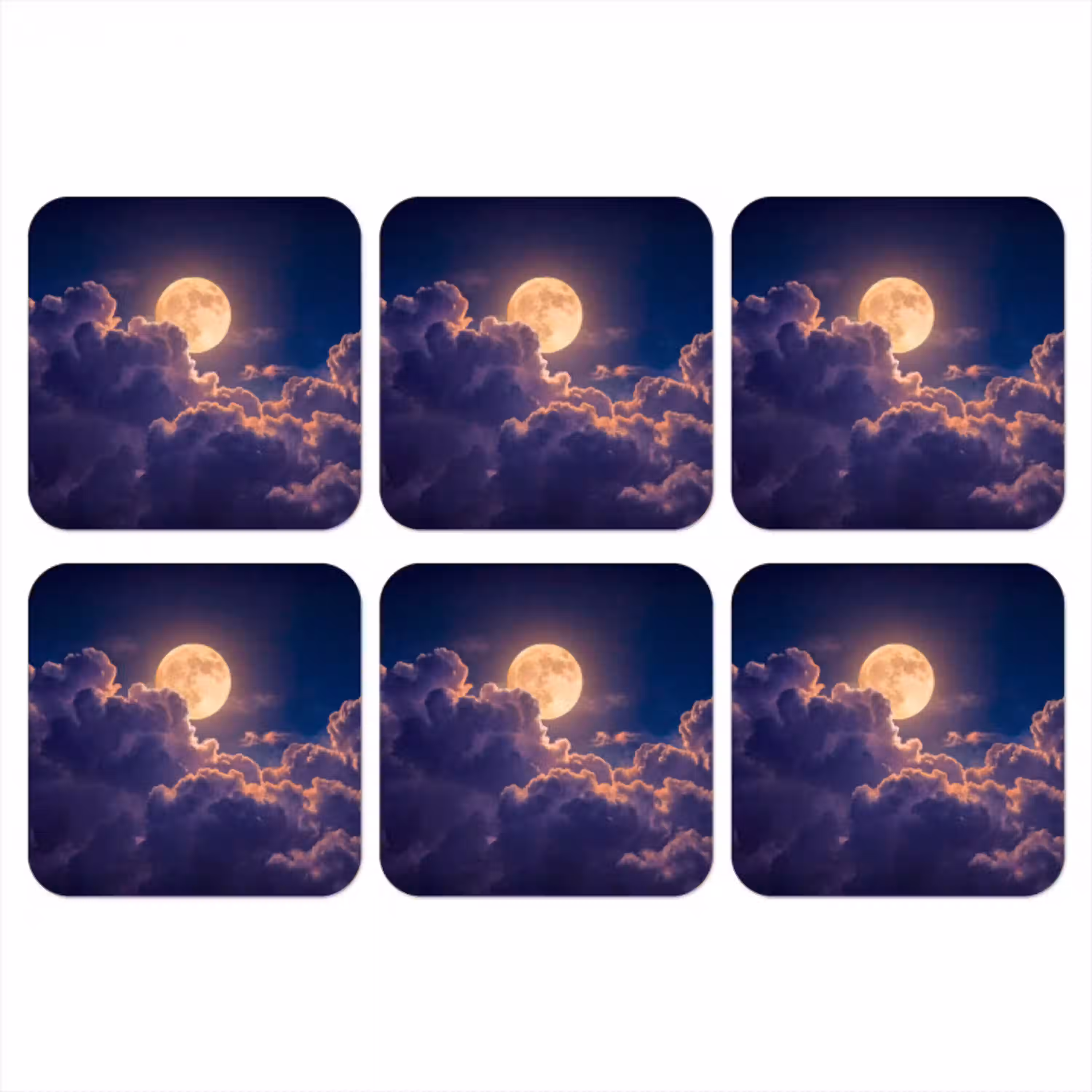 Maan - Wolken - Nacht - Oranje onderzetter kurk middel -3d