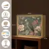 Groene papegaai - Kleurrijke bloemen - Donkere achtergrond Light Box met batterij (Wandlamp) middel -USP_websiteoverzichtNL