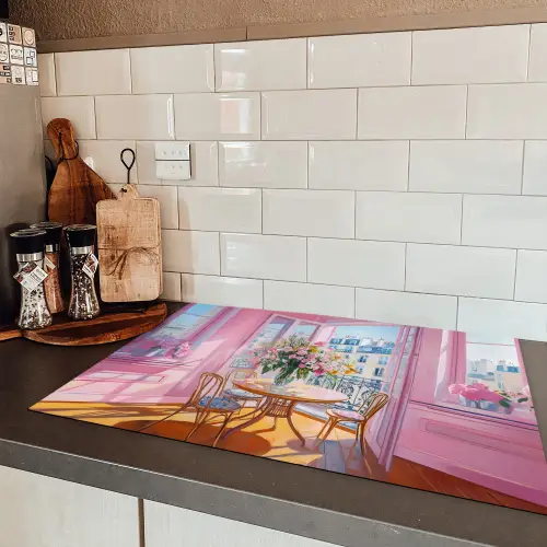 Pink - City - Bloemen Inductie beschermer vinyl 3mm klein -sfeer3