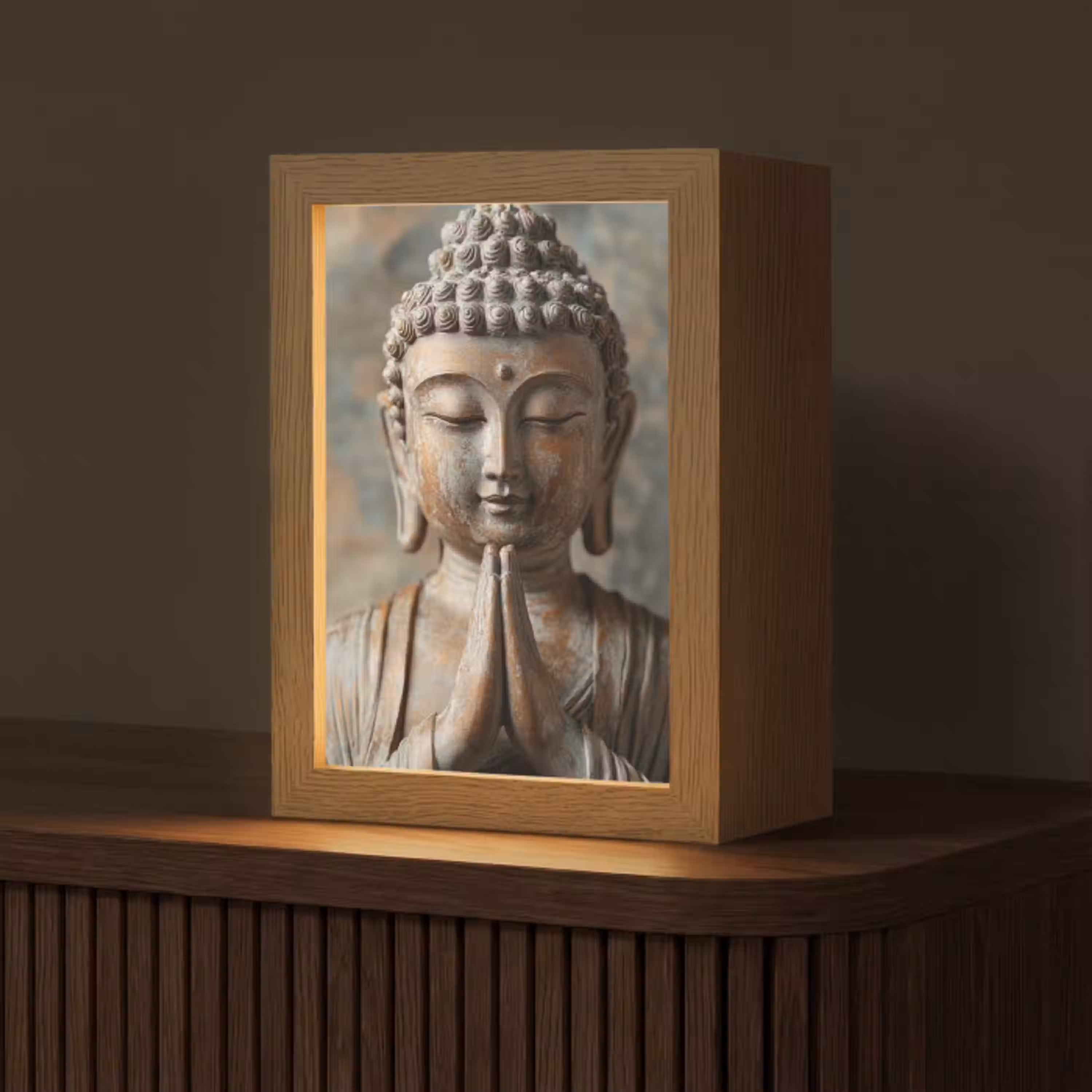 Boedha - Beeld - Bruin - Rust Light Box met kabel (Tafellamp) klein -z3d_website