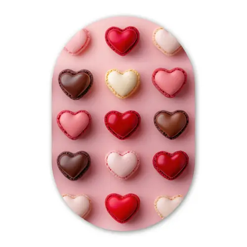 Macarons - Hartjes - Kleurrijk - Roze Wandcirkel Ovaal Glas middel -3d