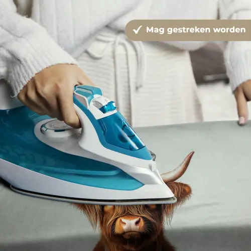Schotse Hooglander - Bruin - Hoorns - Kokskleding Wandkleed katoen klein -sfeer9