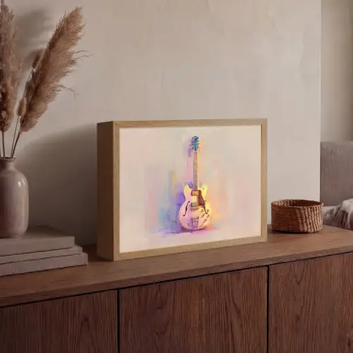 Gitaar - Pastel - Schilderachtig Light Box met batterij (Wandlamp) middel -sfeer2