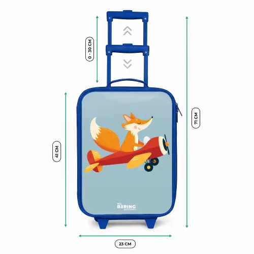 Vos - Vliegtuig -  Vliegen Kinderkoffer - Blauw klein -productfoto_formaten