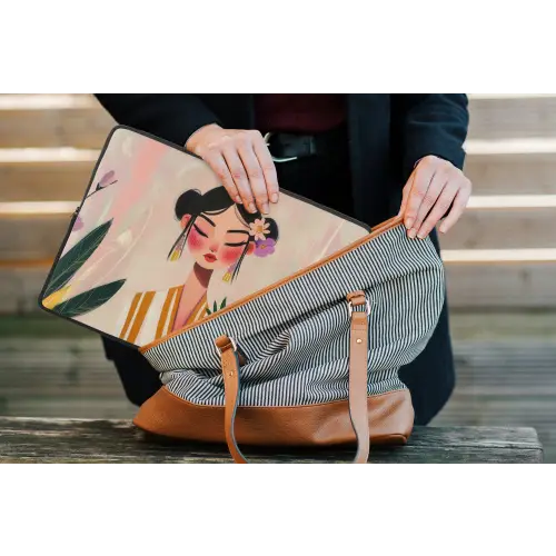 Vrouw - Bloemen - Pastel laptophoes neopreen klein -tas