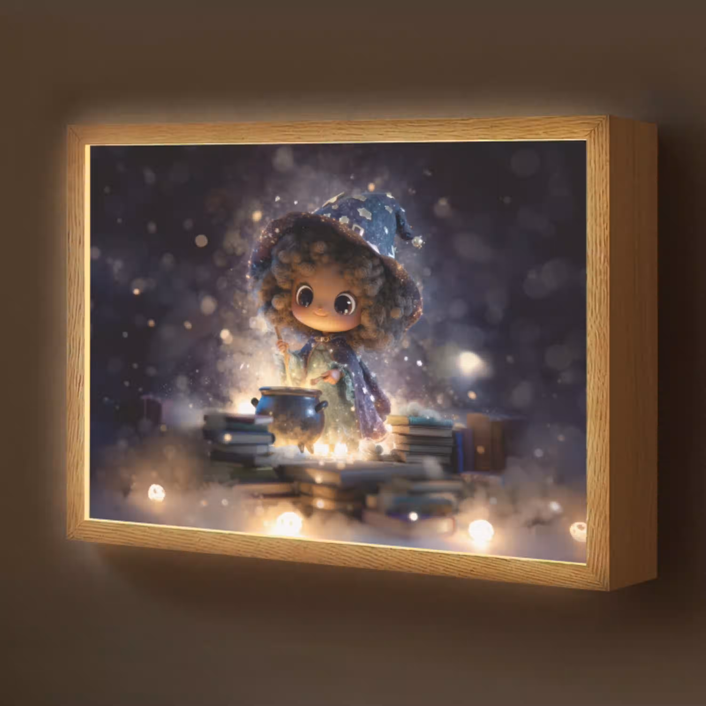 Meisje - Toveren - Sterren - Paars Light Box met batterij (Wandlamp kind) middel -z3d_website