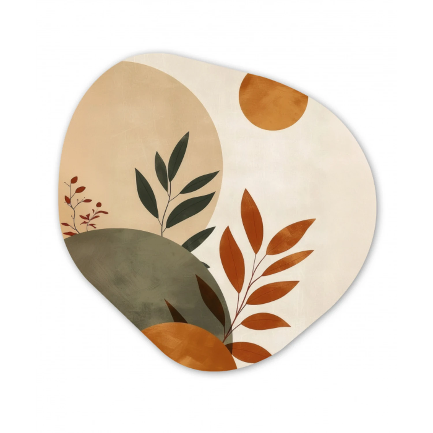 Vormen - Rond - Bladeren - Beige Wandcirkel Organisch Forex 3mm klein -3d