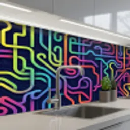 Retro - Abstract - Neon keuken achterwand 2 middel -3d_schuin