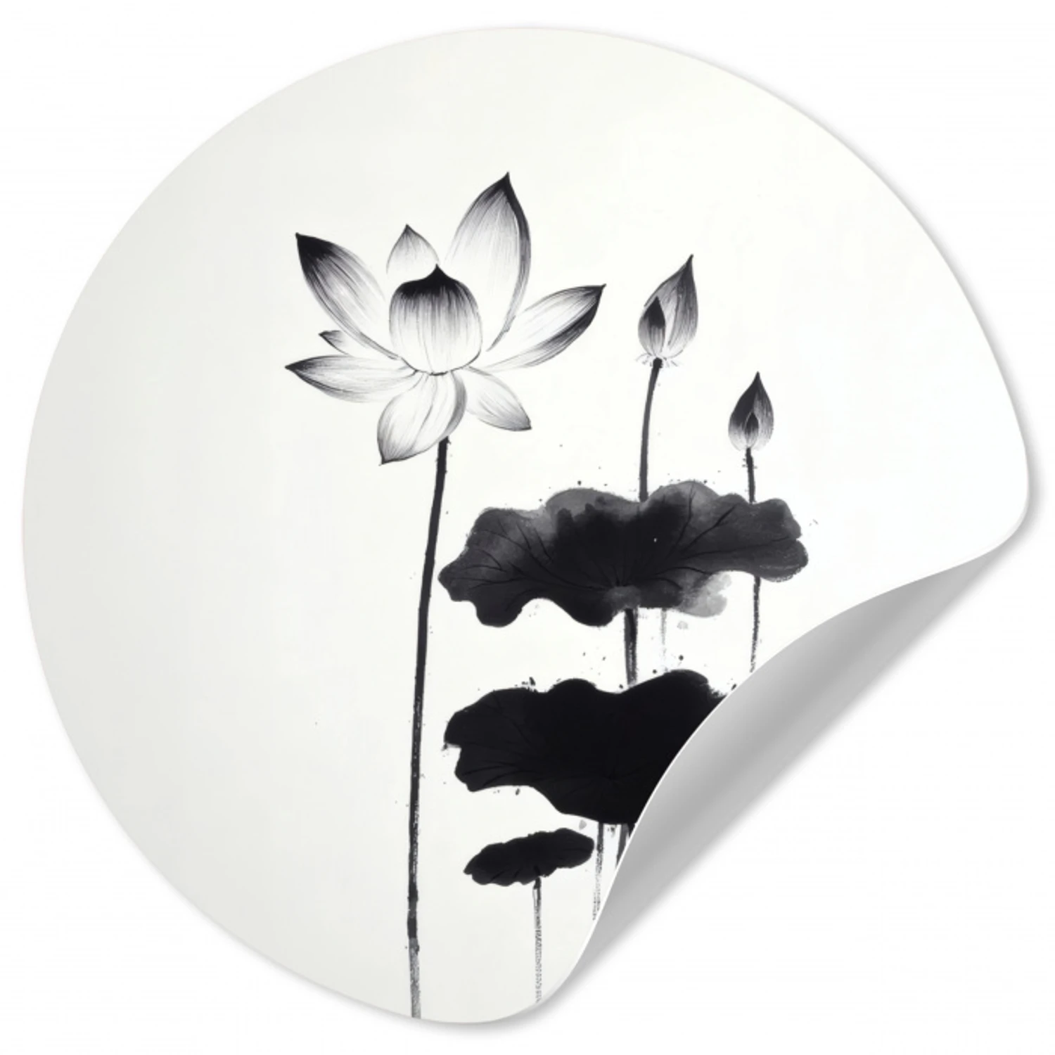 Bladeren - Zwart - Lotusbloem - Minimalitisch Wandcirkel behangsticker klein -3d