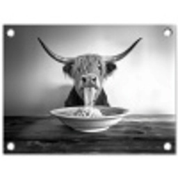 Schotse Hooglander - Spaghetti - Dieren - Zwart wit tuinposter los doek klein -3d
