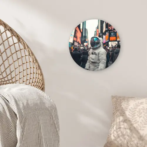 Stad - Mensen - Astronaut - Wit Wandcirkel kunststof plaat 5mm dik klein -sfeer5