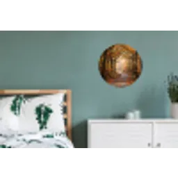 Bospad - Herfstbos - Bladeren - Oranje - Nostalgisch Wandcirkel aluminium klein -slaapkamer
