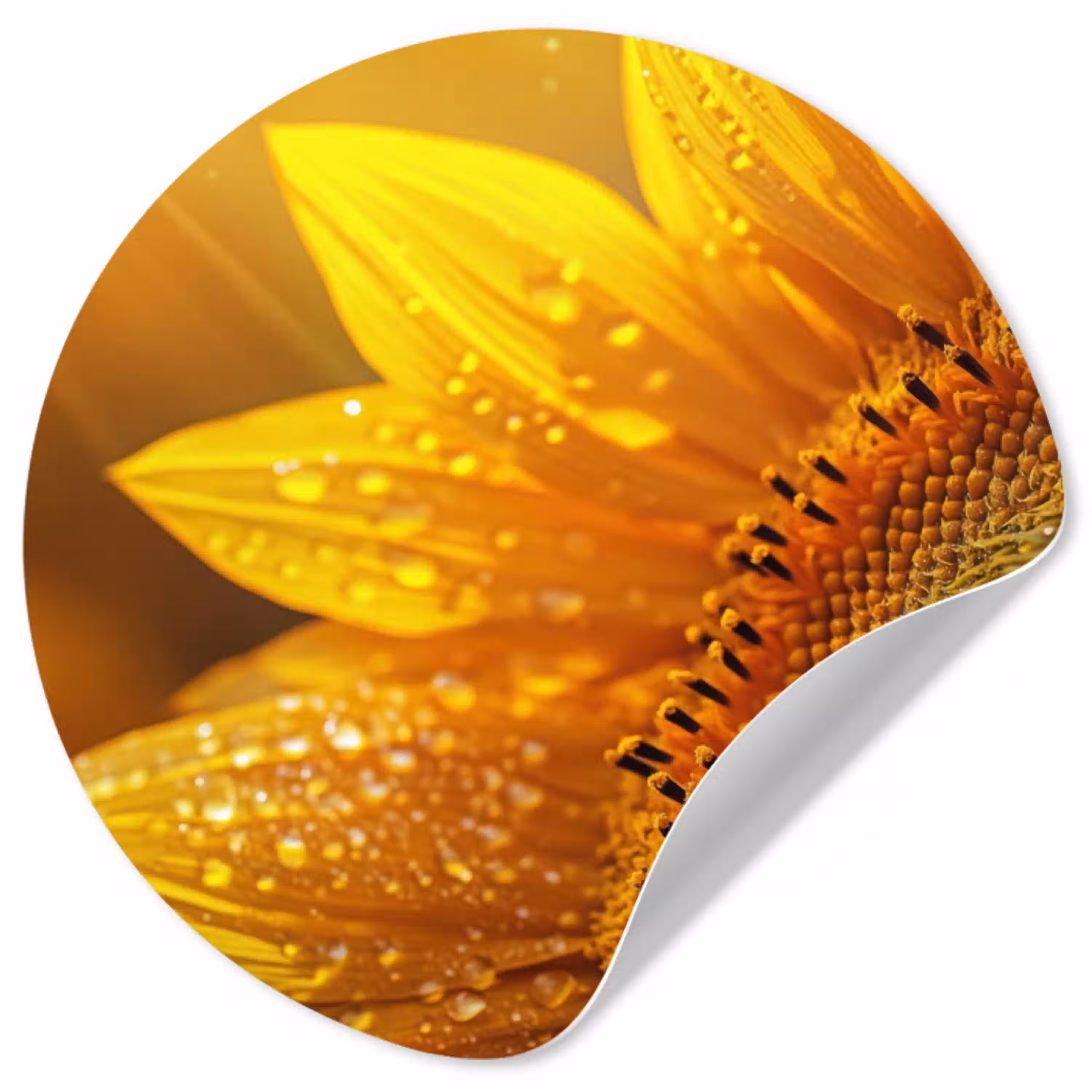 Zonnebloem - Dauwdruppels - Geel - Zonlicht Wandcirkel behangsticker klein -3d