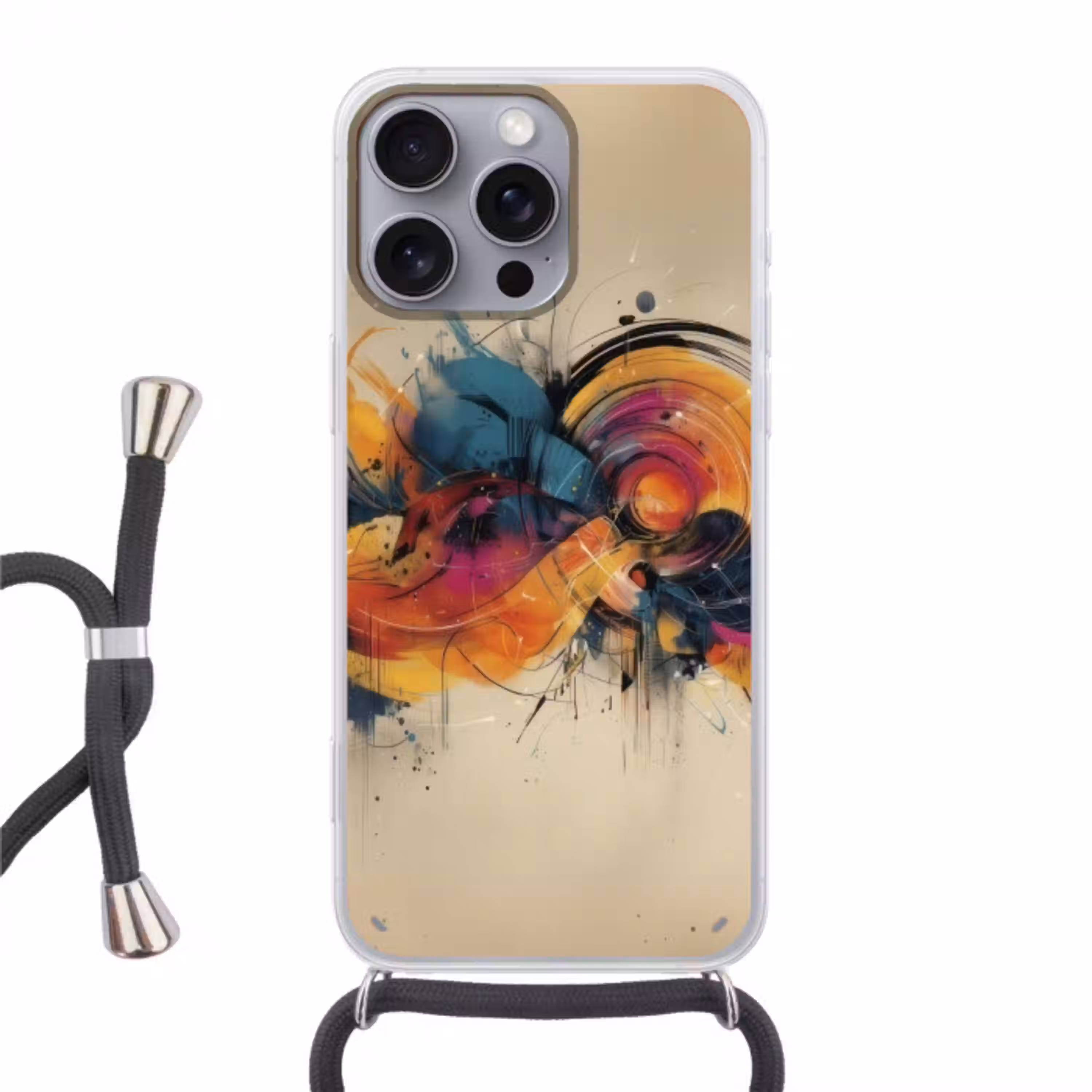 Explosie - Kleurrijk - Vormen - Abstract Hoesje iPhone 16 Pro Max met koord klein -3d