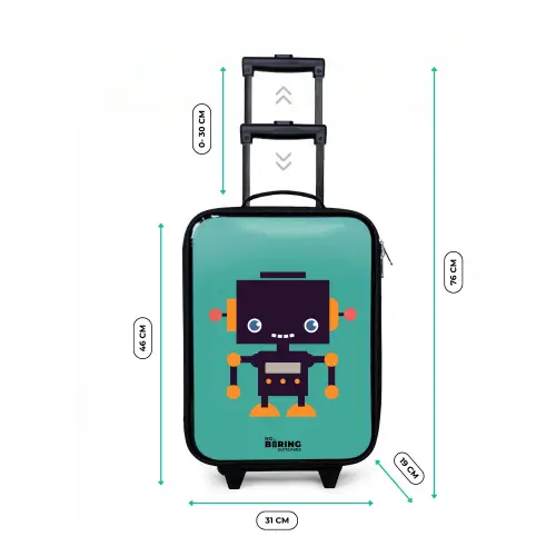 Zwarte robot met oranje accenten op een blauwe achtergrond Kinderkoffer - Zwart klein -productfoto_formaten