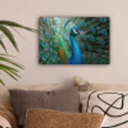 Pauw - Veren - Blauw canvas 2cm klein -sfeer1
